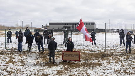 FILE PHOTO: Supporters gather outside GraceLife Church near Edmonton, Alta., Canada, on Sunday, April 11, 2021