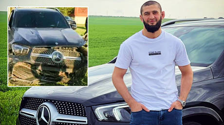 UFC star Khamzat Chimaev has reportedly crashed his Mercedes © YouTube / Chechnya Presents | © Instagram / khamzat_chimaev