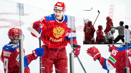&lsquo;We did it&rsquo;: Russia stun USA in ice hockey championships comeback &ndash; despite losing star after he elbowed opponent in head (VIDEO)