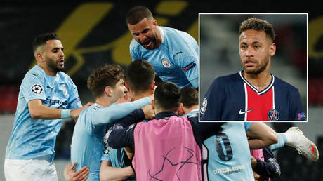 PSG star Neymar (right) was unimpressed as Manchester City beat his side in the Champions League © Benoit Tessier / Reuters