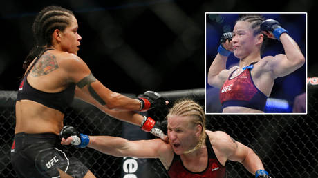 Valentina Shevchenko (center) could face Amanda Nunes (left) or Zhang Weili in the UFC © Perry Nelson / USA Today Sports via Reuters | © Gary A Vasquez / USA Today Sports via Reuters