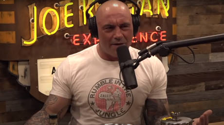 Joe Rogan is seen while recording an episode of his podcast, the Joe Rogan Experience, April 29, 2021.