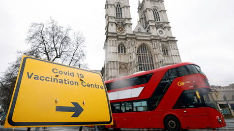 FILE PHOTO: A sign is seen outside a vaccination centre at Westminster Abbey, amid the outbreak of coronavirus disease (COVID-19), in London, Britain, March 10, 2021