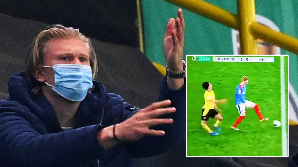 Look away now: Sickened Erling Haaland can’t watch as teammate 2 Look away now: Sickened Erling Haaland can’t watch as teammate