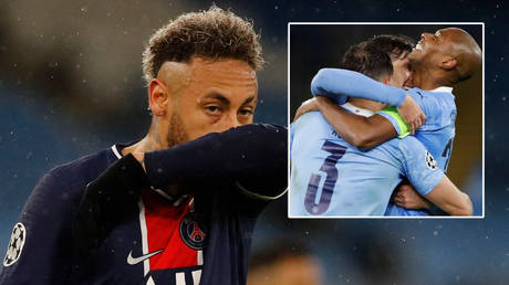 Neymar (left) and PSG crashed out of the Champions League to Manchester City © Phil Noble / Reuters