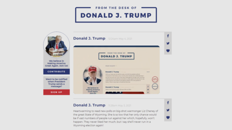 A screenshot from https://www.donaldjtrump.com/desk