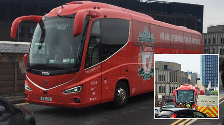 Concerns of more unrest at Manchester United Premier League game grow as fans block Liverpool&rsquo;s bus on way to Old Trafford (VIDEO)