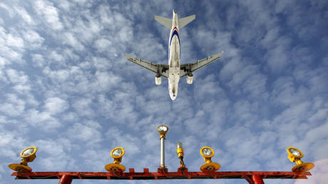 An Airbus A-319 jet liner lands at Moscow's Sheremetyevo airport