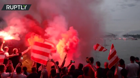 River celebrations of FC Red Star Belgrade&rsquo;s national league title marred by violent clashes with rival Serbian club fans