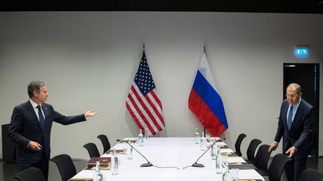 FILE PHOTO: US Secretary of State Antony Blinken meets with Russian Foreign Minister Sergey Lavrov in Reykjavik, Iceland, on May 19, 2021.