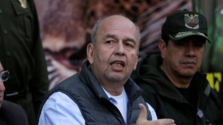 Bolivian Government Minister Arturo Murillo speaks during a news conference at the police headquarters, after operations against drugs trafficking in La Paz, Bolivia January 23, 2020.
