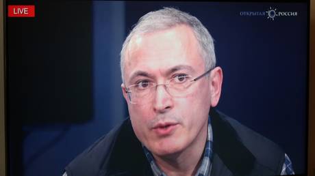 FILE PHOTO. Mikhail Khodorkovsky during an online news conference in the Moscow office of the Open Russian movement. © Sputnik