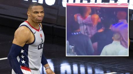 &lsquo;And the Oscar goes to...&rsquo;: NBA icon Russell Westbrook savaged by fans for &lsquo;overreaction&rsquo; to fan dumping popcorn over him (VIDEO)