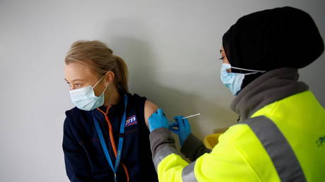 Vaccination centre in Pharmacy 4 in Blackburn, Britain, May 19, 2021