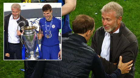 Roman Abramovich celebrated on the pitch after Chelsea won the Champions League © Michael Steele / Reuters
