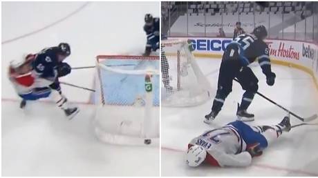 &lsquo;DISGUSTING & unnecessary&rsquo;: NHL star Evans stretchered off after SICKENING hit just moments he scored into empty net (VIDEO)