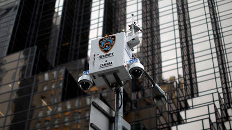 New York City Police Department (NYPD) security cameras are seen outside Trump Tower on 5th Avenue in New York City, U.S., April 26, 2017. Picture Taken April 26, 2017.