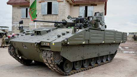 The AJAX Ground Based Surveillance Reconnaissance and Strike Platform on display as the British Army demonstrate the latest and future technology used on operations across the globe on Salisbury plain training area on October 29, 2019 in Salisbury, England. © Getty Images / Finnbarr Webster