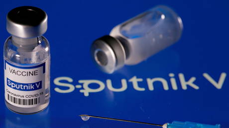 FILE PHOTO: Vials labeled "Sputnik V coronavirus disease (COVID-19) vaccine", March 24, 2021.