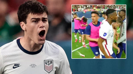 Gio Reyna was hit by an object while playing for USMNT © Isaiah J Downing / USA Today Sports via Reuters | © Twitter / AndrewLPorth