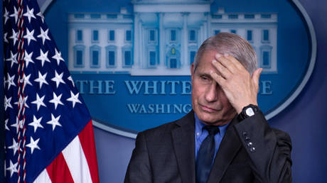 Director of the US National Institute of Allergy and Infectious Diseases Anthony Fauci listens to a question regarding a pause in the issuing of the Johnson & Johnson Janssen Covid-19 vaccine during a press briefing at the White House April 13, 2021, in Washington, DC.