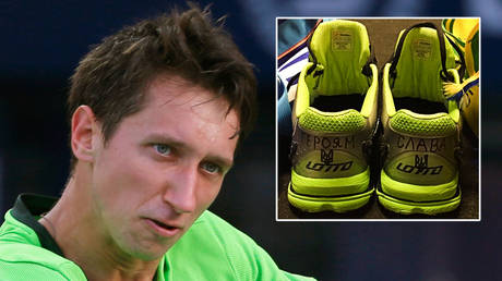 &lsquo;So much for no politics in football&rsquo;: Ukrainian tennis ace slams UEFA over shirt saga with Russia by showing slogans on his shoes