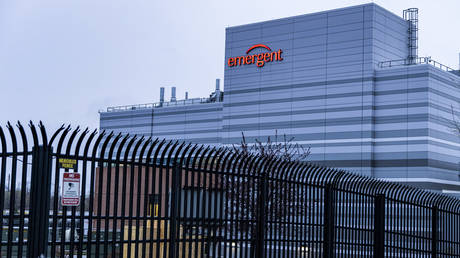 FILE PHOTO. The exterior view of the Emergent BioSolutions plant in Baltimore, Maryland