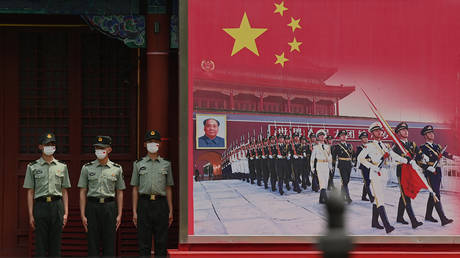 Chinese soldiers in Beijing, June 12, 2021. © Noel Celis/AFP