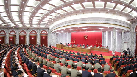 A general view during the opening of the 3rd Plenary Meeting of the 8th Central Committee of the Workers' Party of Korea (WPK), in Pyongyang, North Korea, in this undated photo released on June 16, 2021 by North Korea's Korean Central News Agency (KCNA). © KCNA/via REUTERS