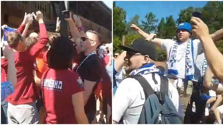 WATCH: Russian fans GATECRASH Finnish party in rowdy scenes ahead of Euro 2020 game in St. Petersburg