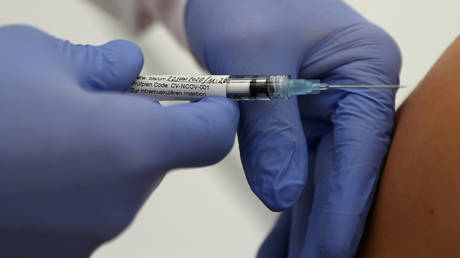 CureVac's Covid-19 vaccine is given to a volunteer at a clinical test in Tuebingen, Germany, June 22, 2020.
