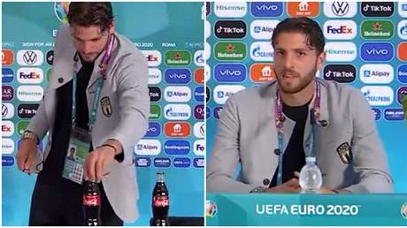 Another Ron! Italy hero Locatelli follows Cristiano&rsquo;s lead by SNUBBING Coca-Cola bottles at Euro 2020 (VIDEO)