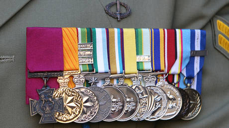 FILE PHOTO. A picture shows the medals, including a Victoria Cross, on the uniform of Australian Corporal Benjamin Roberts-Smith.