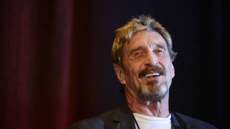 John McAfee founder of McAfee anti virus/security software was the keynote speaker for the 10th anniversary Rocky Mountain Information Security Conference at the Colorado Convention Center in Denver. © Cyrus McCrimmon/The Denver Post via Getty Images