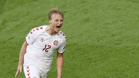 Kasper Dolberg scored twice to sink Wales in Amsterdam. © Reuters