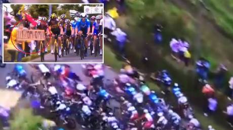 Police are searching for the fans who caused one of the worst mass crashes the tour has ever seen. © Twitter