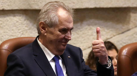 Czech President Milos Zeman gestures during a special session held in his honor at the Knesset, Israel's parliament, in Jerusalem November 26, 2018.