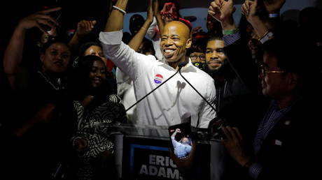 Eric Adams speaks at a New York City primary mayoral election night party, June 22, 2021.