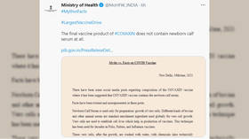 Covaxin’s Covid-19 shot does NOT contain cow serum, says New Delhi, rebuking congressman for ‘twisted’ viral tweet