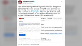 ‘You get what you deserve’: Conservatives jeer as pro-censorship group Right Wing Watch gets BANNED on YouTube