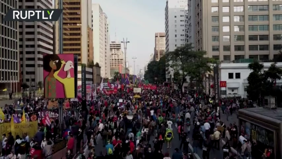 ‘People above profit’: Thousands take to streets in Brazil, angry with President Bolsonaro in new wave of major protests (VIDEO)