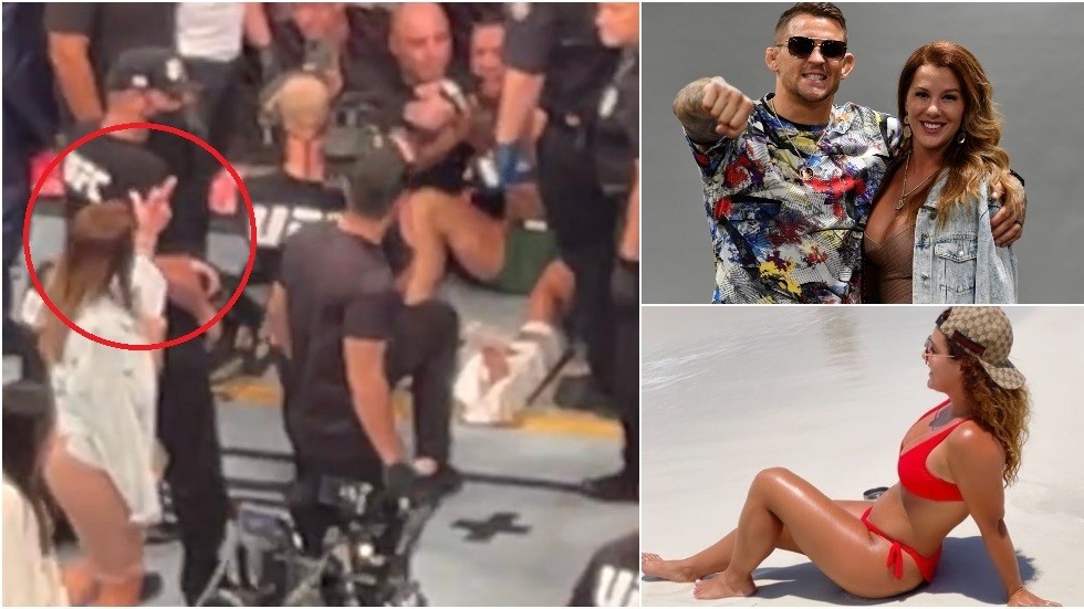 
 Dustin Poirier’s wife Jolie fipped the middle finger a...