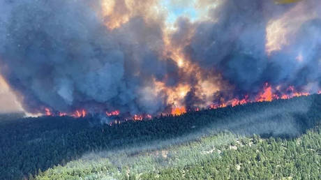 Sparks Lake wildfire, British Columbia, seen from the air on June 29, 2021