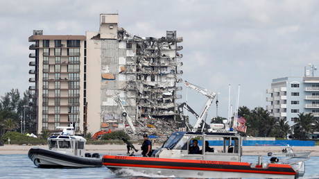 A partially collapsed residential building in Surfside, near Miami Beach, Florida, July 1, 2021.