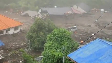 A landslide in Atami, Japan, July 3, 2021. © Jiji Press/AFP