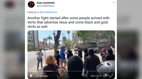 WATCH: Antifa assault protesters at rally against California spa allowing transgender woman to expose genitalia to girls