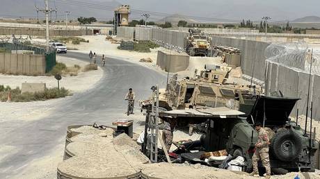 Afghan National Army keep watch after the US forces left Bagram airfield in the north of Kabul, Afghanistan, on July 5, 2021.