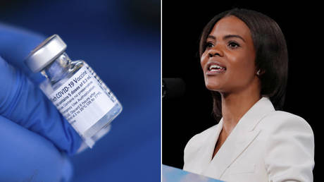 (L) Pfizer-BioNTech COVID-19 vaccine © Sean Rayford / Getty Images; (R) Candace Owens © REUTERS / Lucas Jackson