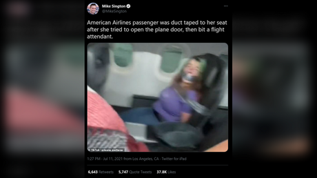 &lsquo;Agitated&rsquo; woman DUCT-TAPED to airplane seat after biting flight attendant & trying to pry open aircraft&rsquo;s door midflight