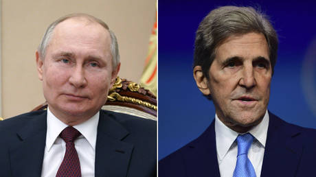 (L) Vladimir Putin © Sputnik / Alexei Druzhinin; (R) John Kerry © Mark Makela / Getty Images